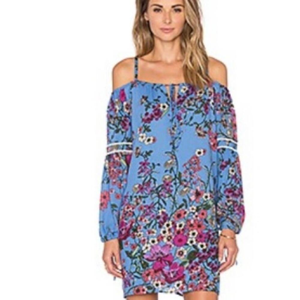 WAYF Cold Shoulder Dress in Blue Botanical‎ Size XS